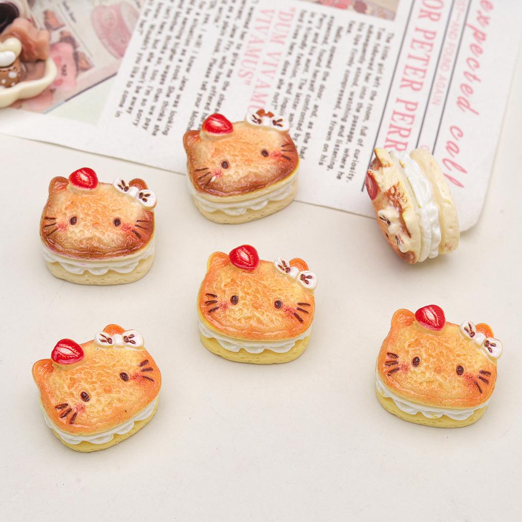 4Pcs Cartoon Diy Resin Accessories, Sandwich Cake, Cat Head, Cream Glue Hair Clip, Shoe Buckle, Keychain, Pendant Accessorie