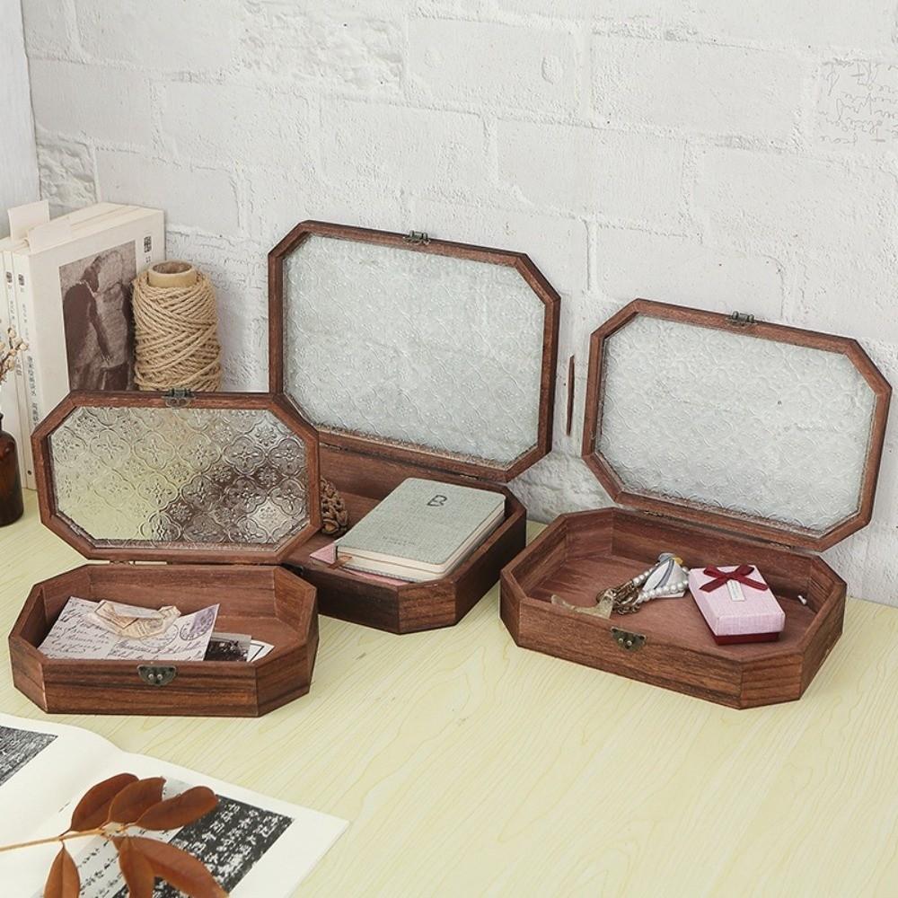 Vintage Wooden Storage Box Begonia Flowers Cosmetic Organizer Storage Cabinet  Treasure Keepsake