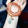 Women's Natural Red Agate Three-Circle Bracelet with Hetian Jade - New Chinese Style