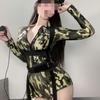 Women's Sexy Nightclub Motorcycle Police Cosplay Lingerie with Double Zipper & Open Crotch Design