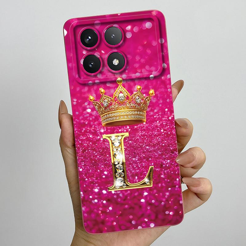 For Xiaomi Poco X6 Pro 5G Fashion Crown Initial Letter Couple Phone Case PocoX6 Pro 5G Soft Silicone TPU Lens Protective Casing