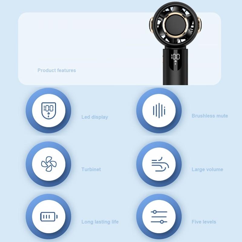 New High Speed Powerful Fan Usb Smart Display Mini Handheld Fan Portable Rechargeable Turbo Small Fan Pocket Desktop Small Electric Fan
