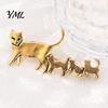 Women Cat Jewelry Family Brooch Pin, Golden Silver Plated Alloy Kitten Lapel Animal Shape Badge for Clothing Bags Hats Pin
