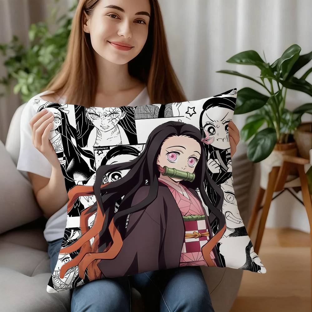 D-Demon S-Slayer Pillow Case Plush Fabric Soft Pillowcase Double Sided Print Cushion Cover Household Gifts