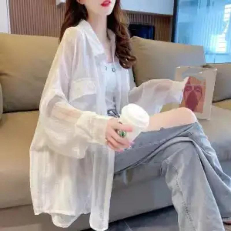 Turn-down Collar Blouses Solid Button Pockets Women's Clothing Loose Simplicity Comfortable Fashion Casual Spring Summer Thin