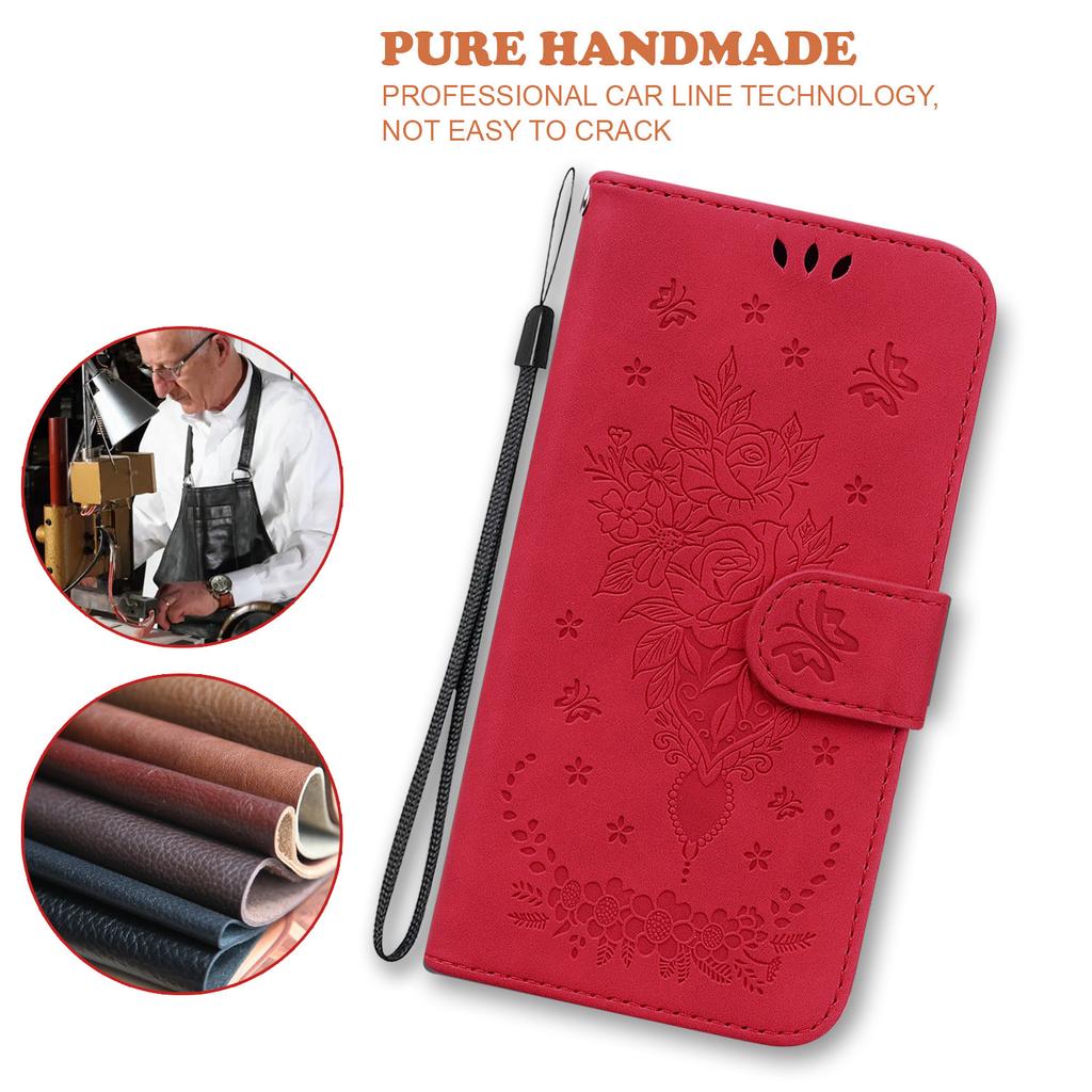 For Xiaomi Redmi 11A 4G/Redmi 12C 4G Leather Phone Case Stand Wallet Rose Butterfly Imprinted Flip Cover