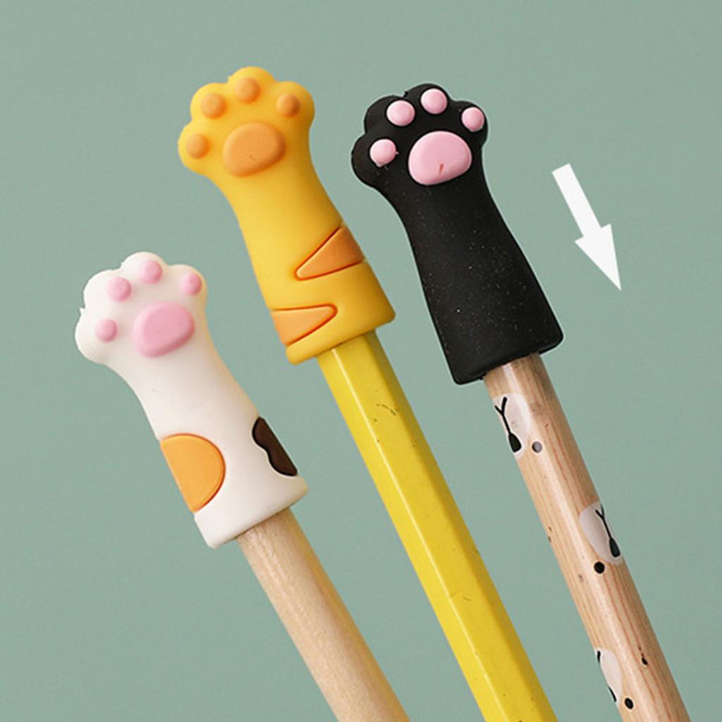 6PCS Cartoon Cats Claw Pencil Topper Silicone Pencil Caps Chewing-proof Silicone Pencil Tip Protector for Kid Student