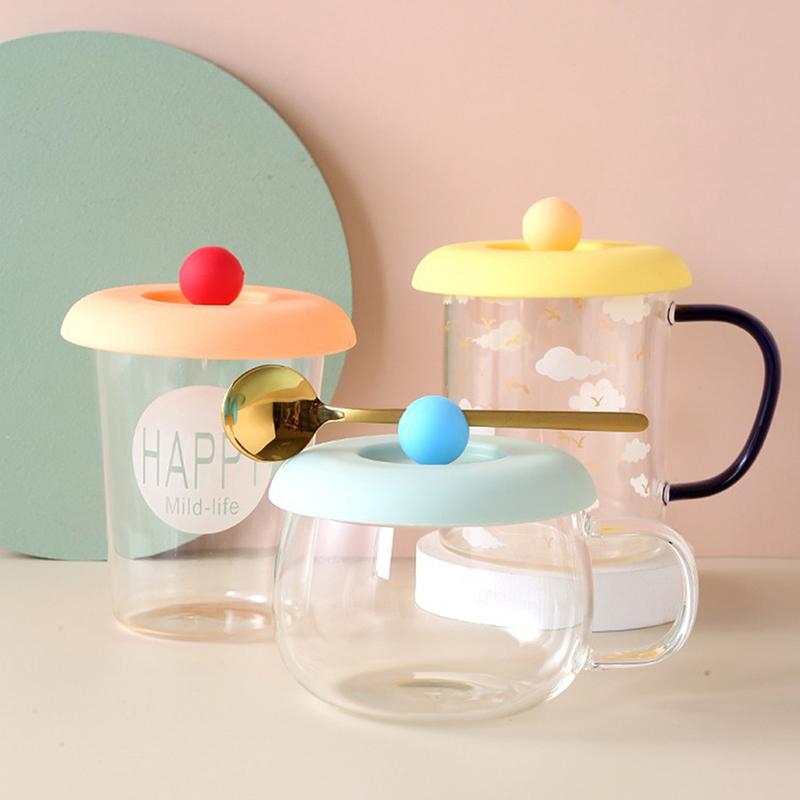 Cup Cover Non-Toxic Silicone Round Universal Water Cup Lid Anti-Dust Coffee Mug Sealed Cap With Spoon Holder Heat-Resistant Lid