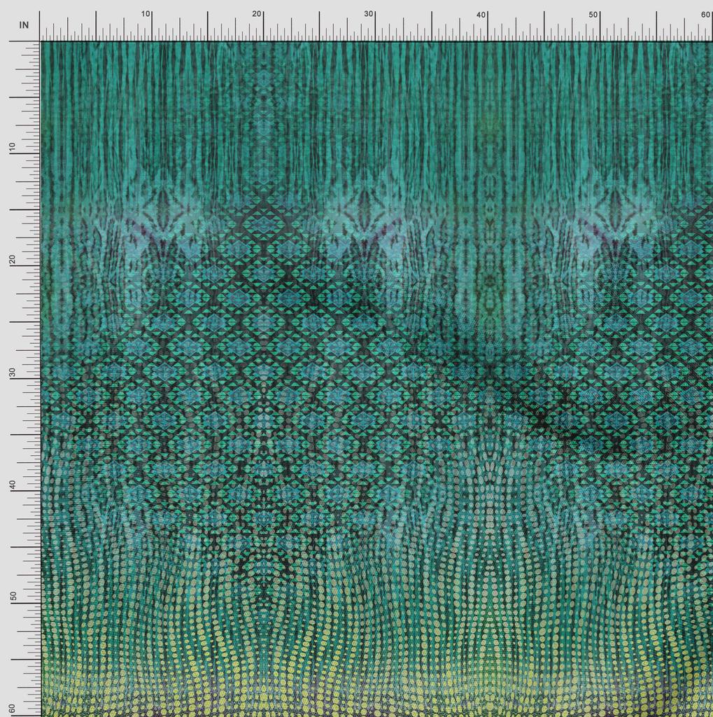 Soimoi Japan Crepe Satin Fabric Ethnic Panel Print Fabric by the Metre 42 Inch