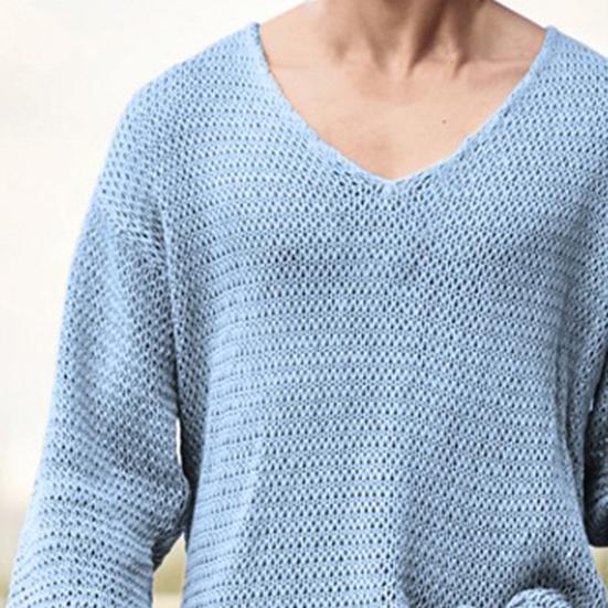 Men Sweater V Neck Easy To Match Breathable Elastic Comfortable Knit Long Sleeves Loose Pullover Fall Sweater Men Clothes
