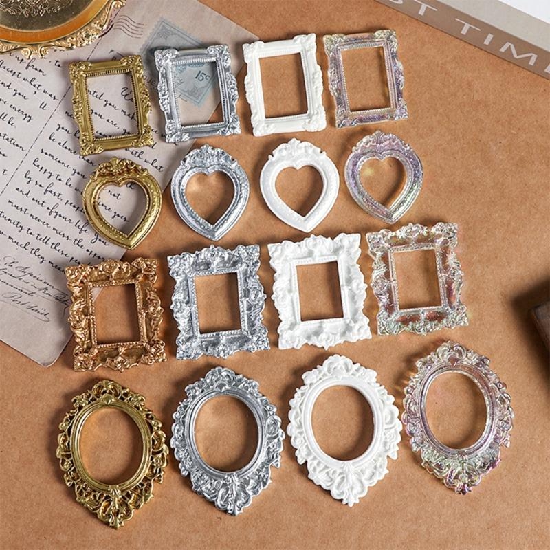 12Pcs Mini Picture Frame Small Antique Resin Photo Frame Oval Rectangular Wall Hanging Display Table Frame Decors Gift