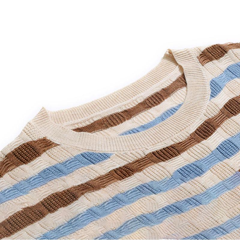 Svetr Dámský M - 6XL Plus Size Jarní a Podzimní Dámský Volný Pohodlný Svetr s Kulatým Výstřihem a Pruhy Pružný Univerzální Svetr s Dlouhým Rukávem