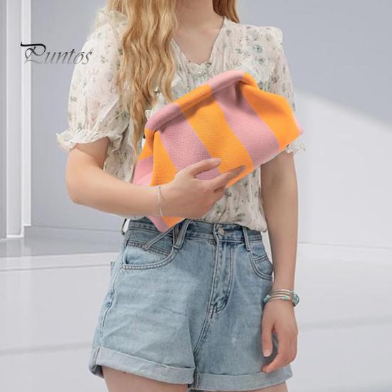 Summer Beach Clutch Women Handbag Colorblock Knitted Large Capacity Mouth Cosmetic Cellphone Color-blocked Keys Stoarge Pouch Lady Purse Compact