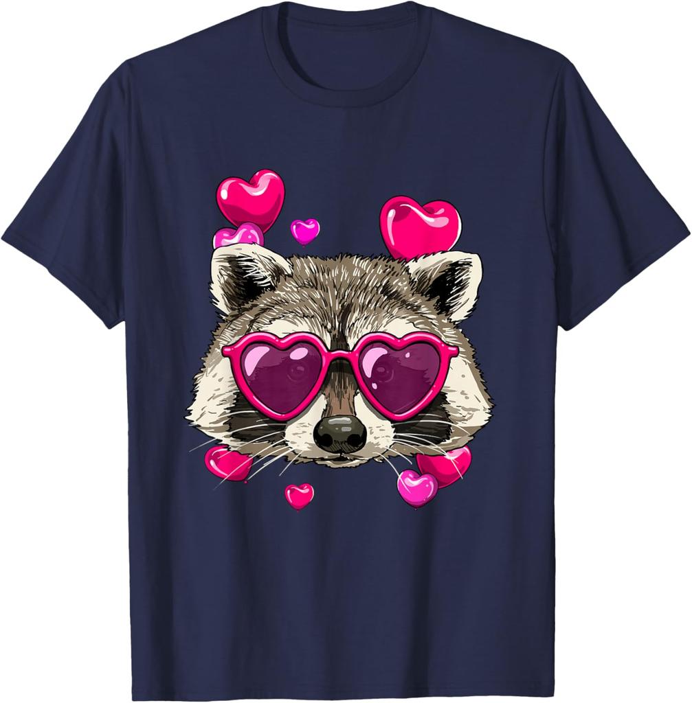 Waschbär Mit Herz-Sonnenbrille Valentinstag Lustiger Müllpanda Grafik-T-Shirt für Herren