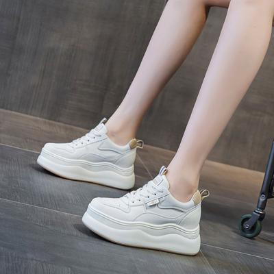 Fashion 8CM Genuine Leather Vulcanize Summer High Brand Comfy Spring Autumn Platform Vulcanize Women Chunky Sneaker Loafer Shoes