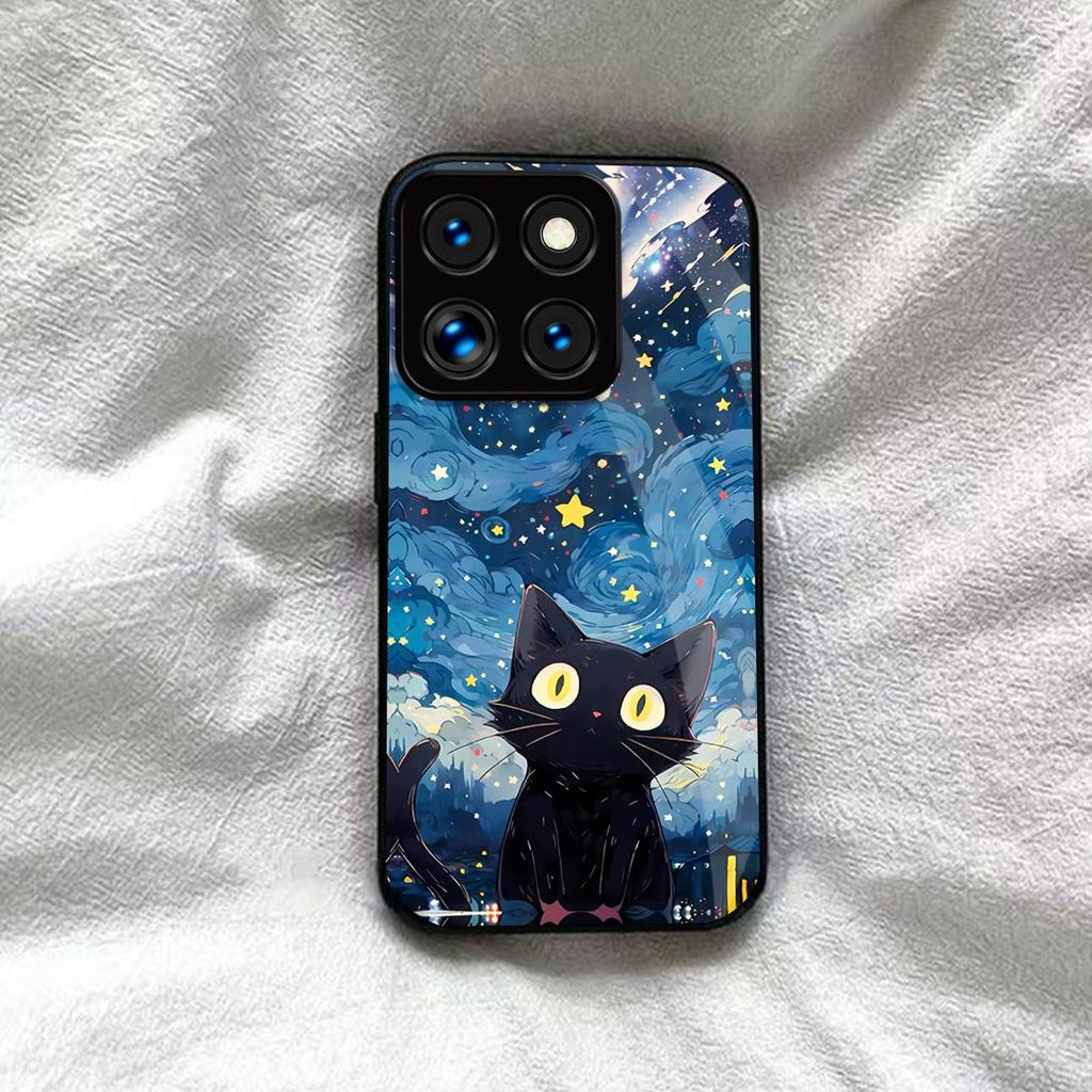 Case for Xiaomi 14 Pro Anime Black Cat Starry Cloud Print Phone Cover Acrylic Hard Back Shell With Flexible TPU Edge