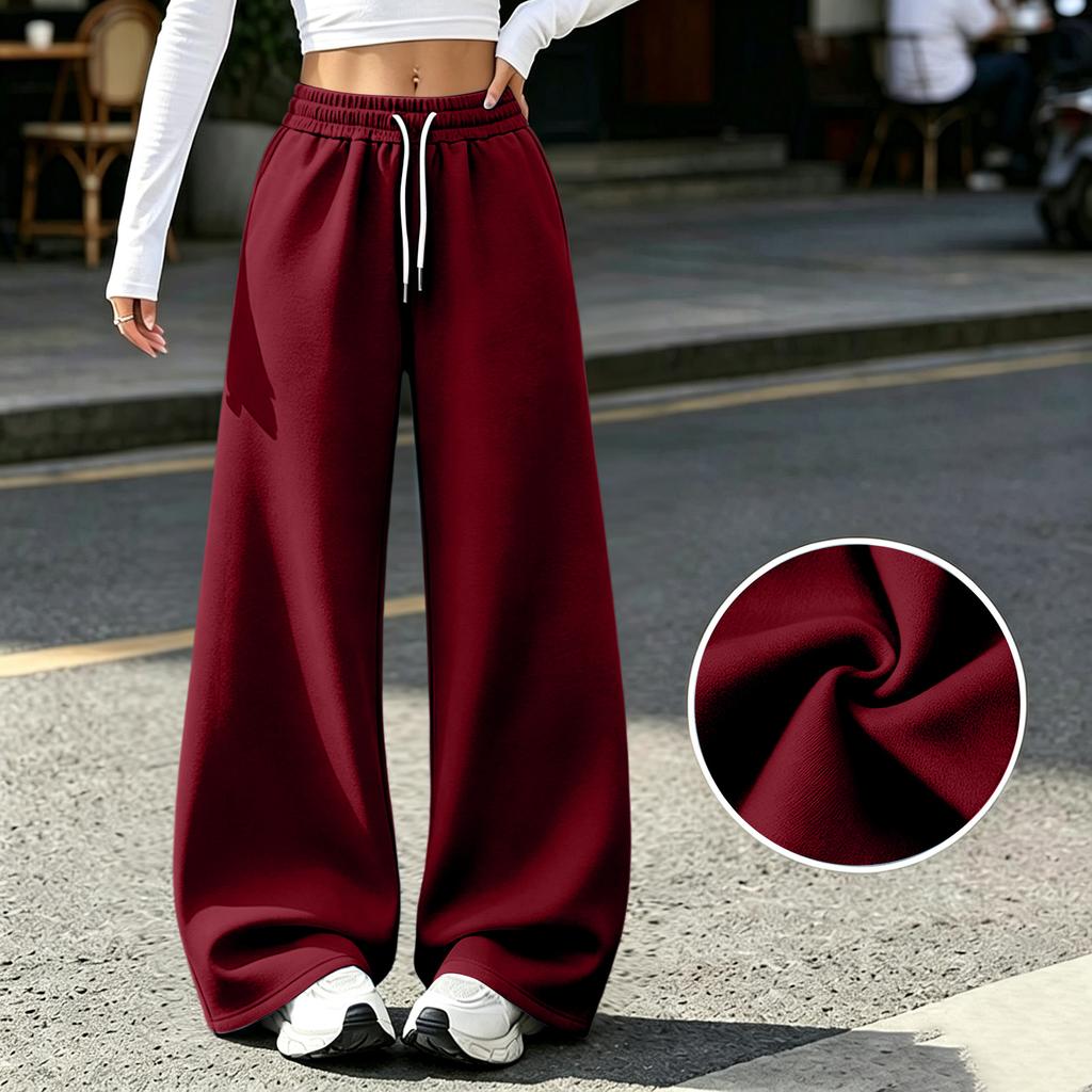 Women's Casual Wide Leg Sweatpants with Pockets Lined Drawstring Joggers for or Athletic Wear