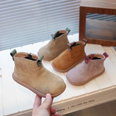 2024 Children Short Boots for Girls Autumn Winter New Fashion British Style Soft Anti-slippery Versatile Retro Leather Shoes