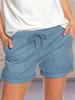 2025 Women's Casual Solid Color Straight-Leg Lace-Up Shorts