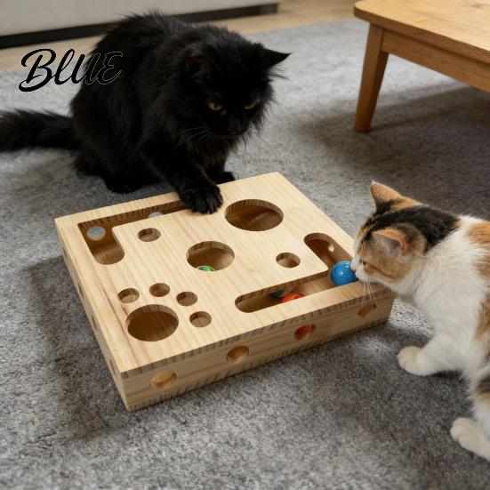 Boîte de lime à ongles pour chat Boîte à jouets Puzzle d'enrichissement en bois Jouet Griffoir interactif Intérieur Comprend du papier de verre pour le soin des chats Stimulation mentale Griffoir