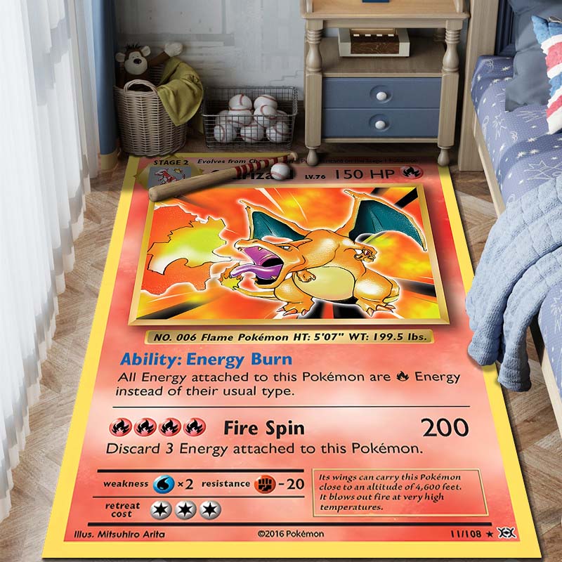 1 ks Karta Pokémon s potiskem Charizarda Koberec pro domácnost Obývací pokoj Ložnice Dětský pokoj Dekorace Protiskluzová podložka na podlahu Koberec do herní zóny Dárky