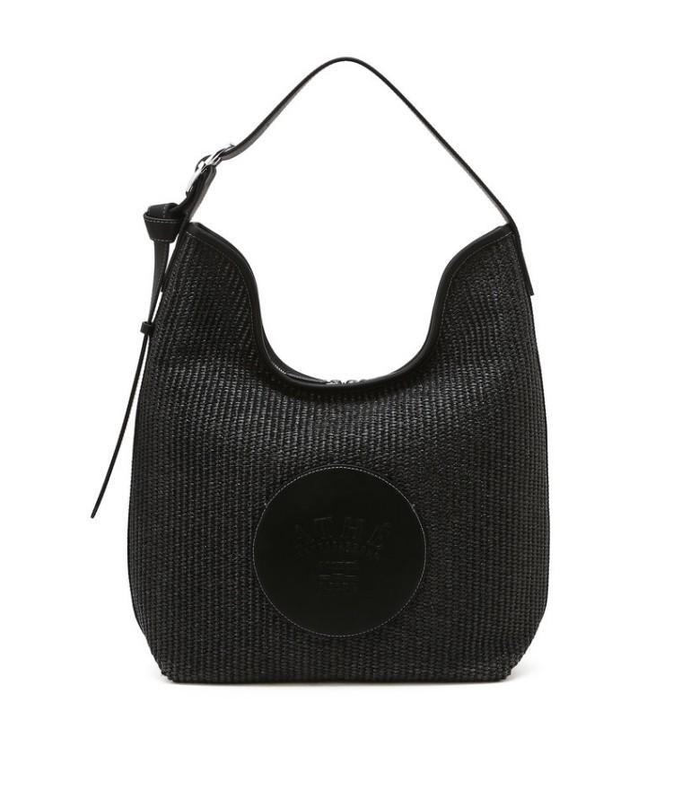 Athe Vanessabruno [Ecole] Black Ecole Raffia Shoulder Bag Aaba6E822Bk