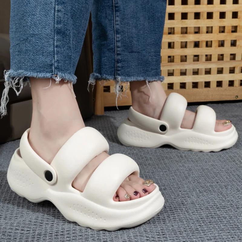 Fashion Women White Chunky Platform Sandals Women Summer 2025 Soft Non Slip Beach Shoes Woman Fashion Thick Bottom Eva Sandalias Mujer