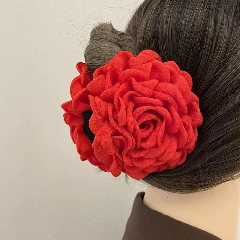 Caro Blumenstoff Rose Haarspange - Europäischer & Amerikanischer Stil Dutt-Accessoire