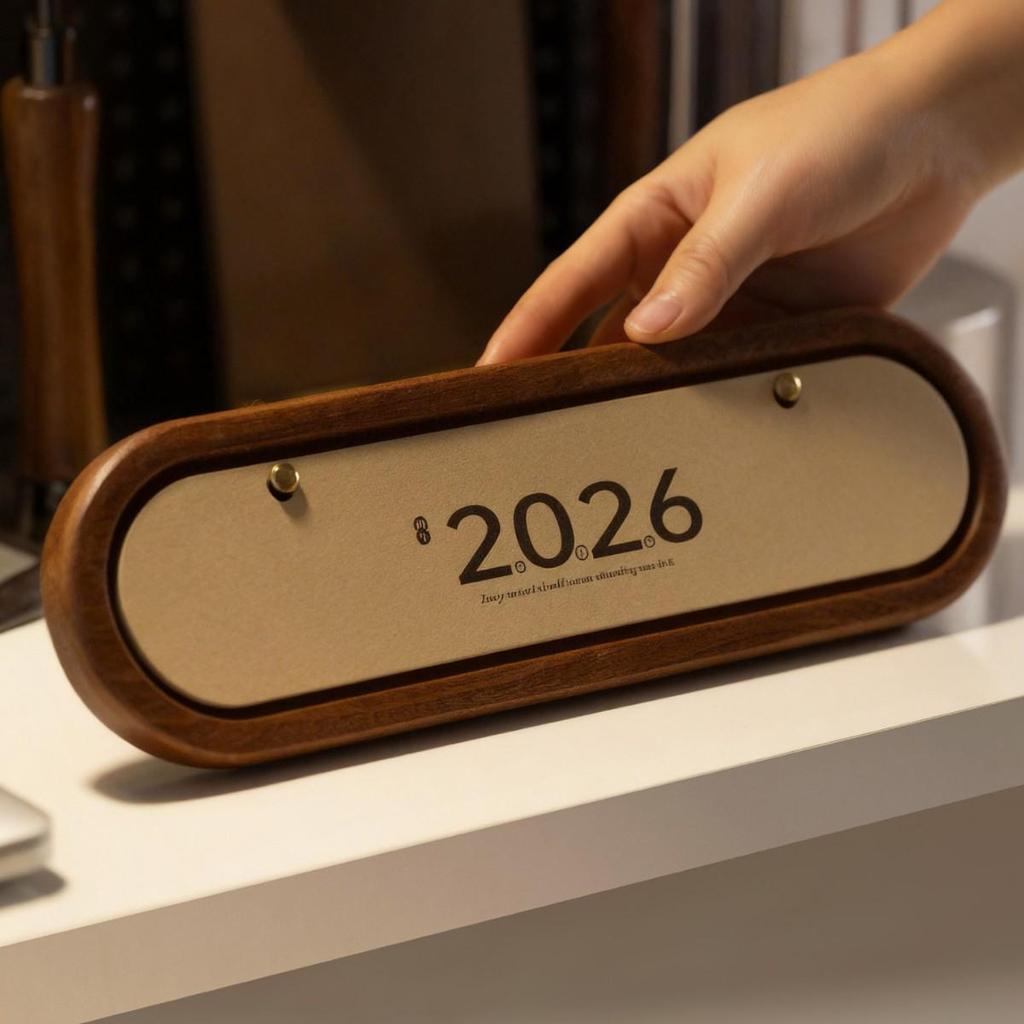 Xianci Year of the Horse Wooden Desk Calendar: Creative Retro Brown Desktop Ornament