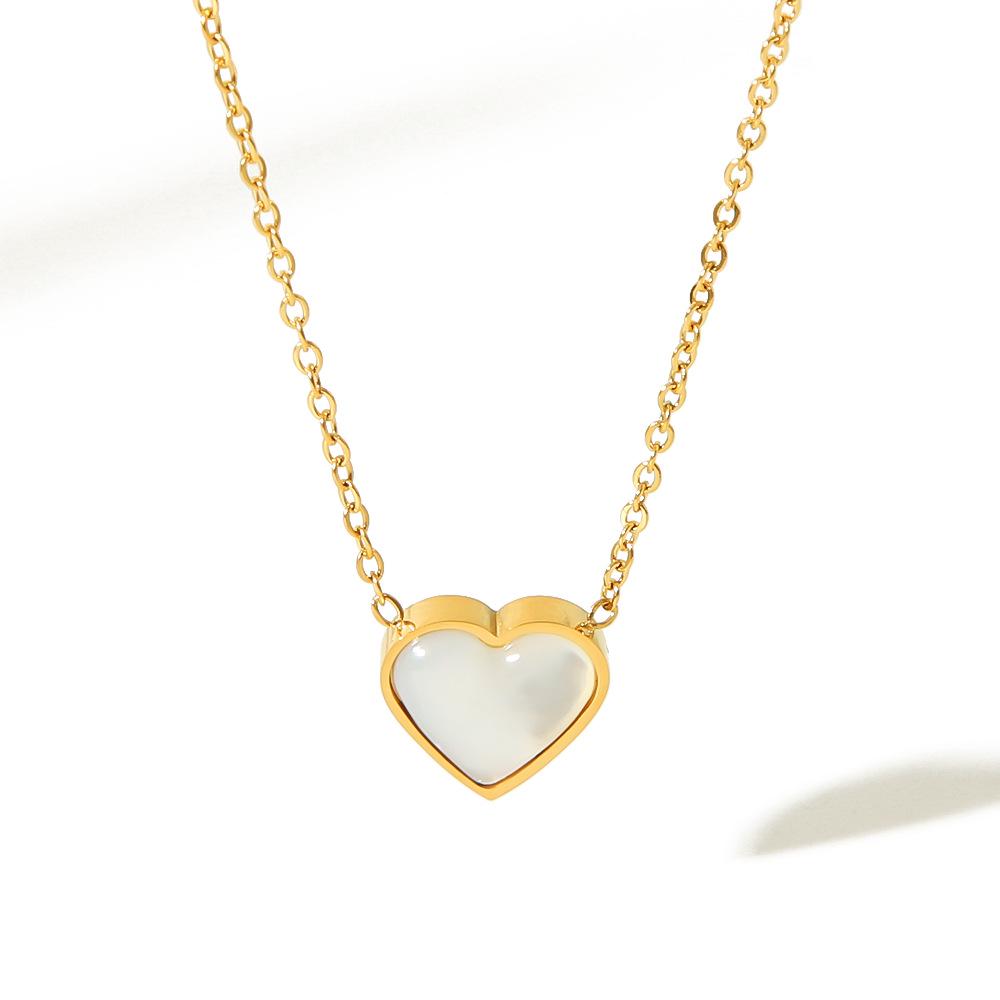 18K Gold Opal Heart Pendant Necklace - Stainless Steel, Light Luxury, Non-Fading, Versatile Women's Jewelry