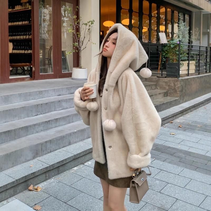 Womens Oversized Hooded Faux Fur Coat Long Thick Winter Outerwear Warm Plus Size Parka