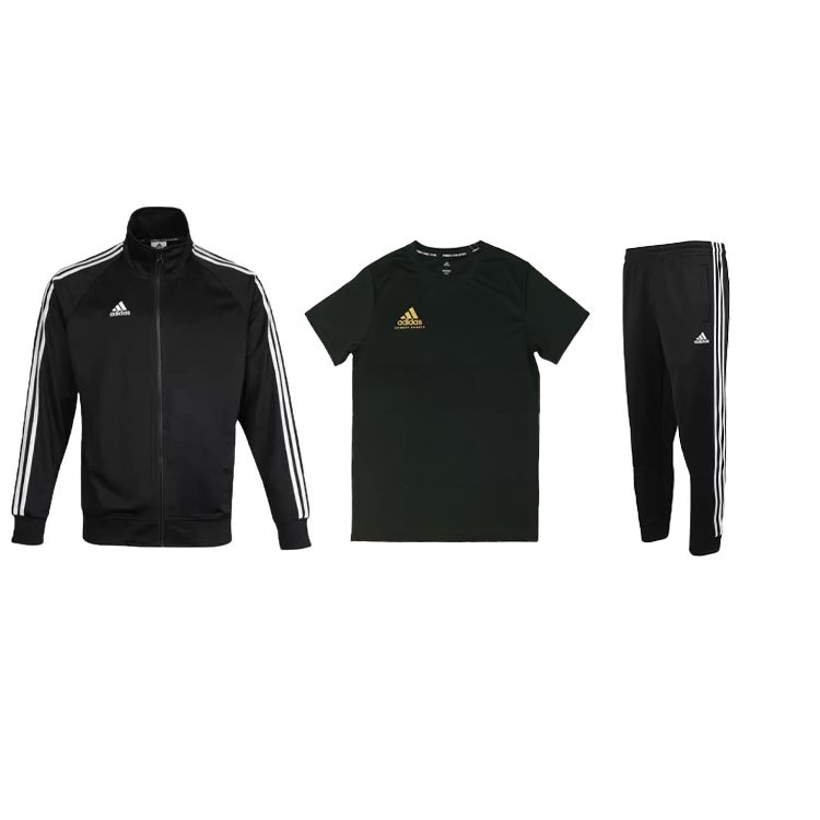 

Adidas Полосатая куртка с воротником-молнией в цвет блока, круглый вырез, короткий рукав, эластичные длинные брюки, повседневный спортивный костюм для мужчин, комплект TR30J1-BW+ADICSTS06P-BG+TR30P1 M