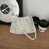 Yogodlns Women Summer Woven Hand Bag Luxury Design Hollow-out Silver Hand Woven Single Shoulder Underarm Bag