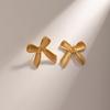 18K Gold Stainless Steel Bow Earrings: Colorfast Striped Studs for Women
