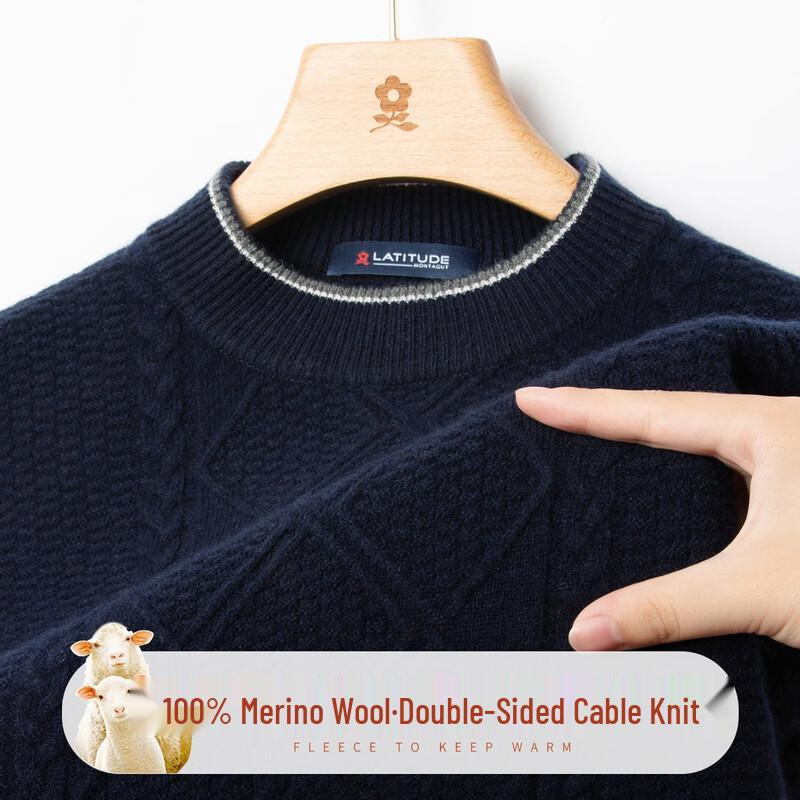 

MONTAGUT Men s Winter 100% Pure Wool Round Neck Thickened Sweater 2XL