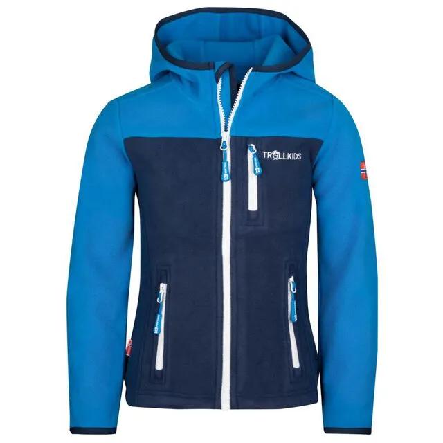 Trollkids Kids Stavanger Jacket Fleece Jacket for Children with a Hood Zip-up Blue (706-160)