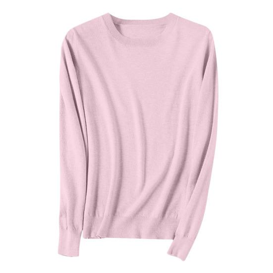 Women Sweater Round Neck Long Sleeve Ribbed Trim Knitting Tops Solid Color Warm Pullover Tops Knitwear