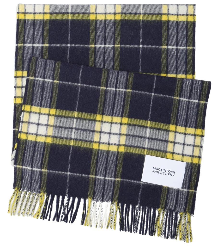 Mackintosh Philosophy Moonbat Washable Cashmere Thick Check 35cm X 170cm Long 100% Scarf, Pattern, 48095, 24-431-48095, 53-00, Yellow, Approx.