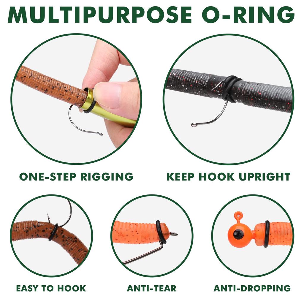 TRUSCEND Gradient Fishing Wacky Silicone Set for and Worm Downrigger Tube for Easy Installation 210-Piece O-Ring 3-4" 5-7" Lures, Ultra-Smooth