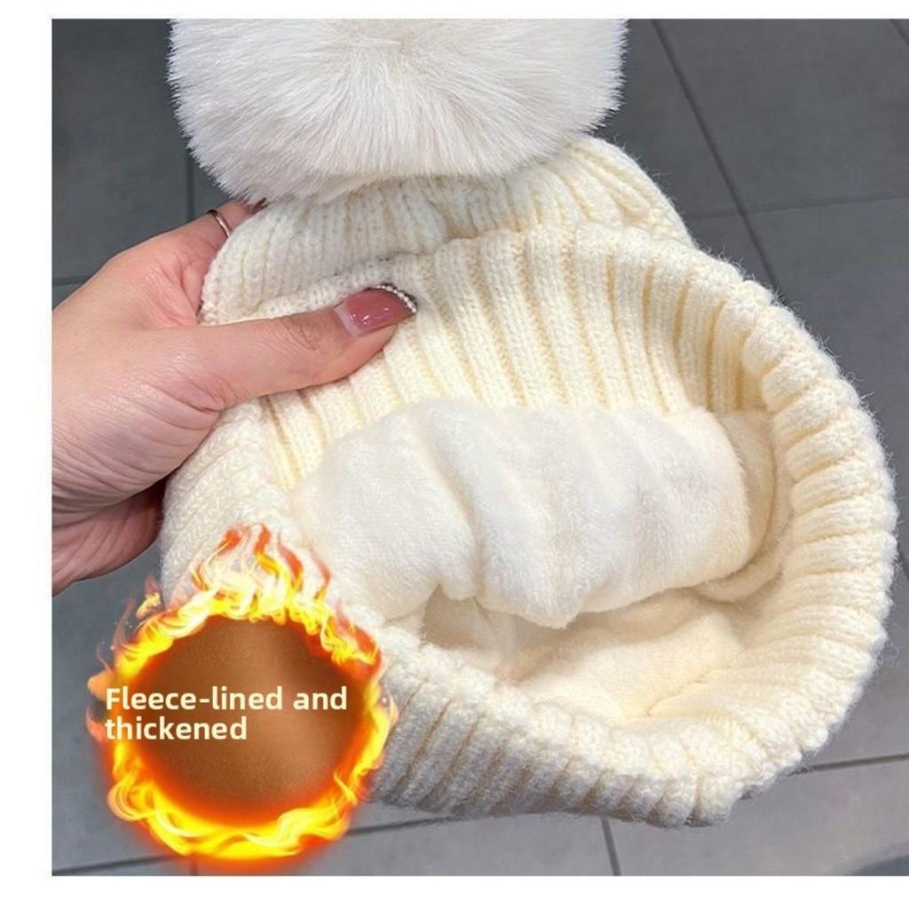 Winter New Velvet Warm Knitted Hat Korean Edition Cold Hat Fashionable and Simple Face Showing Small Knitted Women's Hat