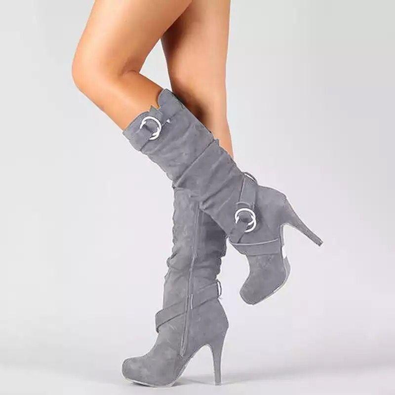 Sexy Knee High Women Boots Thin High Heel Round Toe Platform Fashion Ladies Pu Leather Boots Size 34-43 Lady Shoes