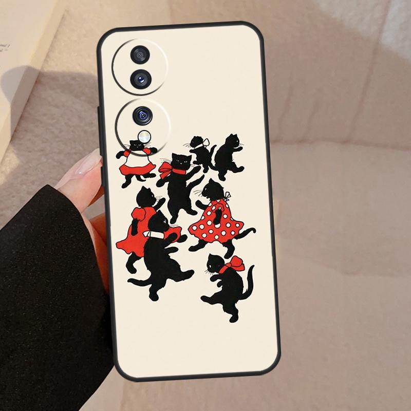 Black Cat Face Kitty For Honor Magic 7 Lite 6 5 V5 Case For Honor 400 200 Pro 90 70 50 X8a X8b X9a X9b X9c Cover