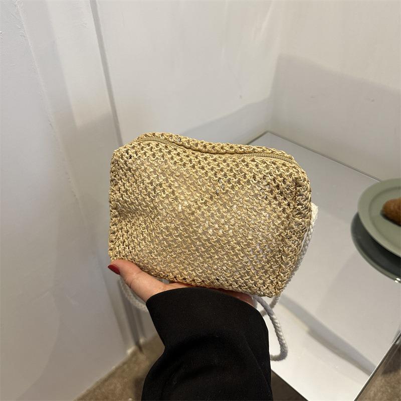 Straw Bag Women's Summer Niche Versatile Shoulder Bag New Woven Tofu Bag Contrasting Color Messenger Bag Women