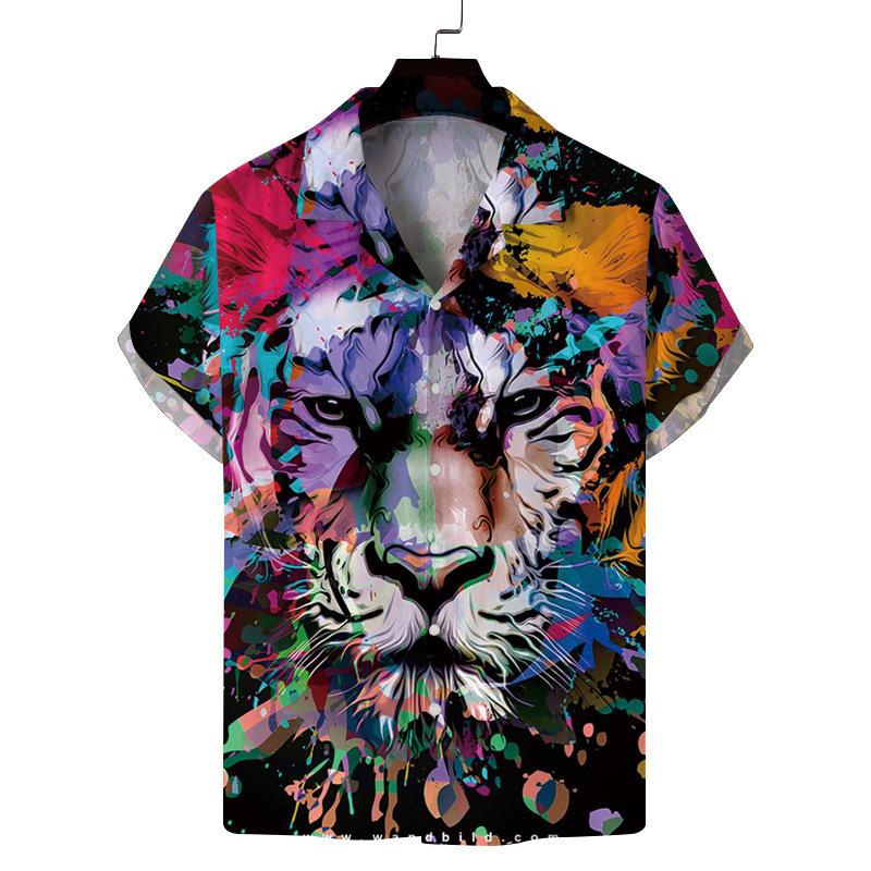 Hawaii short-sleeved Cuban collar 1116 European and American men's clothing octopus hand-painted splashing ink 1D printing summer new models