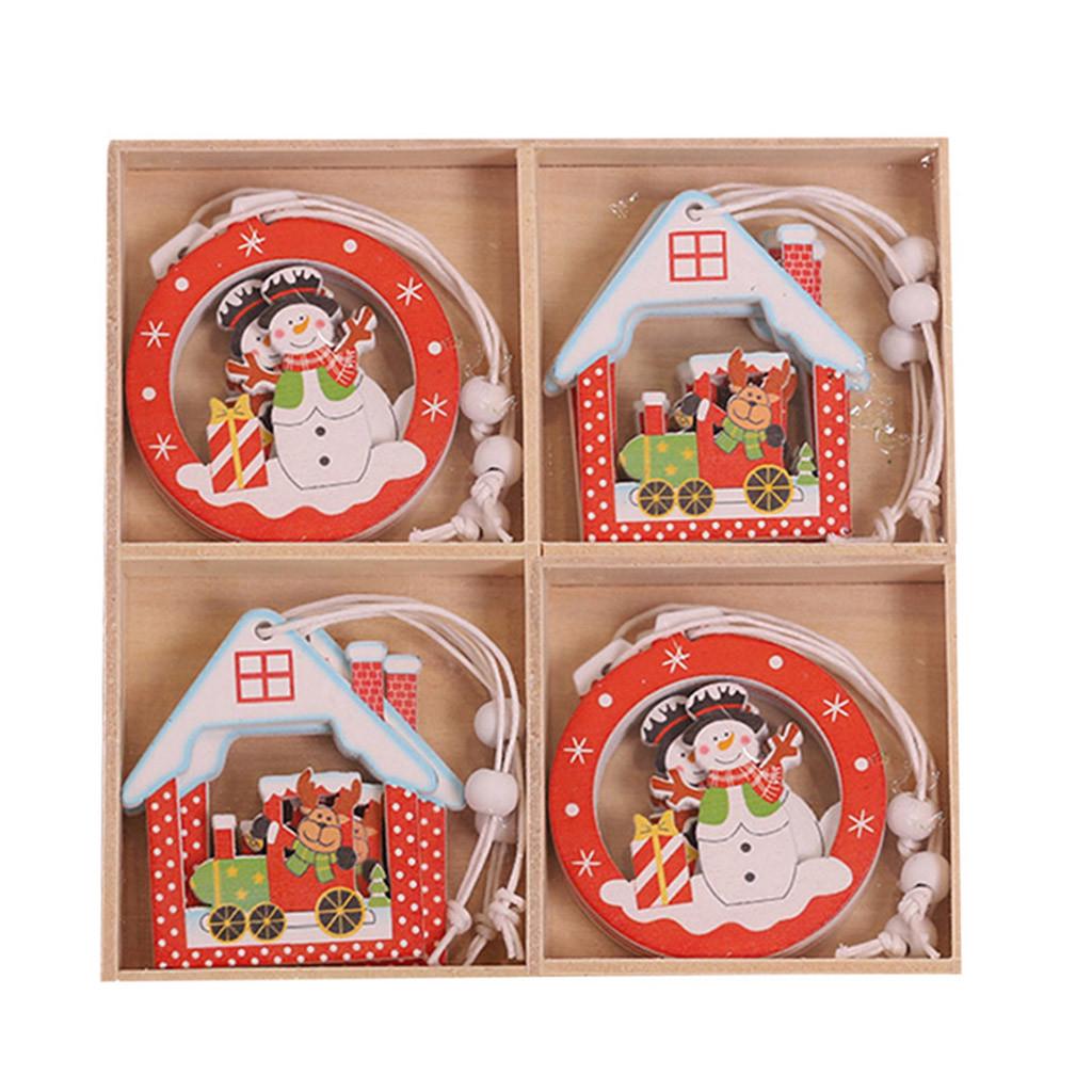 6 Pcs Merry Christmas Decorations Wooden Hollow Ornament Hanging Tags Decor YU