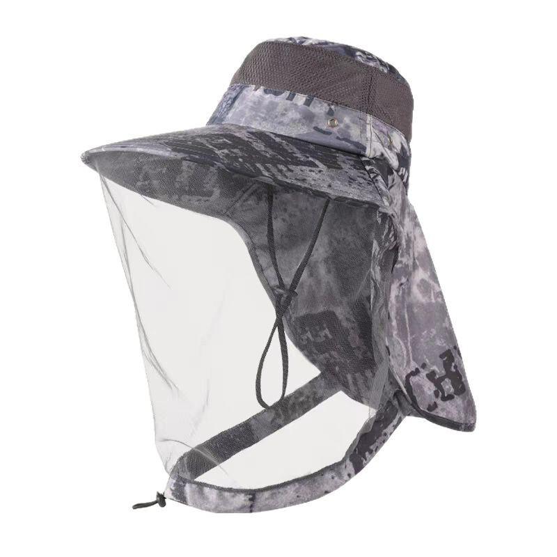 Mens UV Protection Fishing Hat With Full Face Mesh Net Anti-Insect Sun Outdoor Camping Hiking