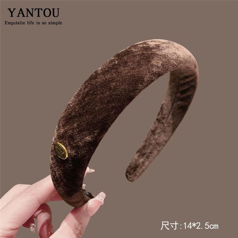 Velvet Milk Coffee Wide Brim Hair Hoop Golden Label High Grade Headband Women Autumn Winter Daily Hair Accessories