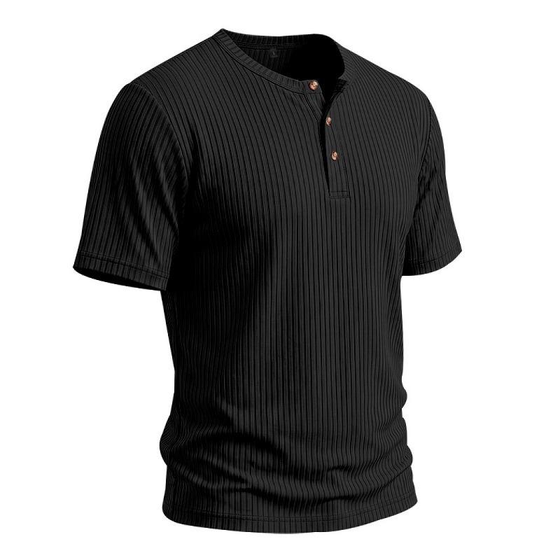 Men Retro Casual Ribbed Henley Short Sleeve Sports T Shirt