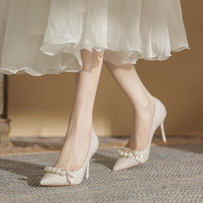 Houndstooth High-heeled Shoes Women's Shallow Professional Work Shoes Pointed Single Shoes Women's Spring and Summer