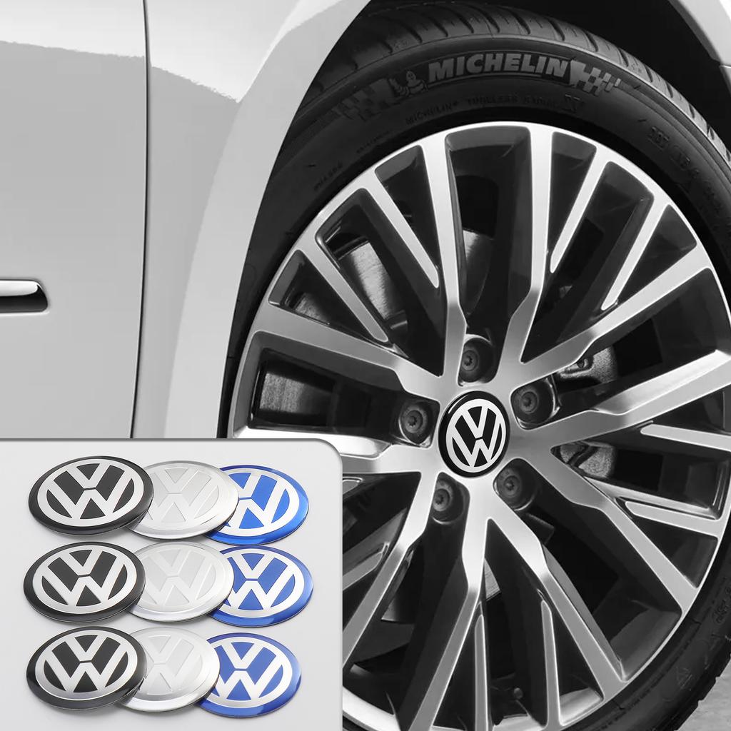 Valve Stems Caps 4Pcs 56/60/65MM Car Wheel Center Hub Cap Badge Sticker Accessories For Volkswagen VW GTI Golf Polo Passat Tigua